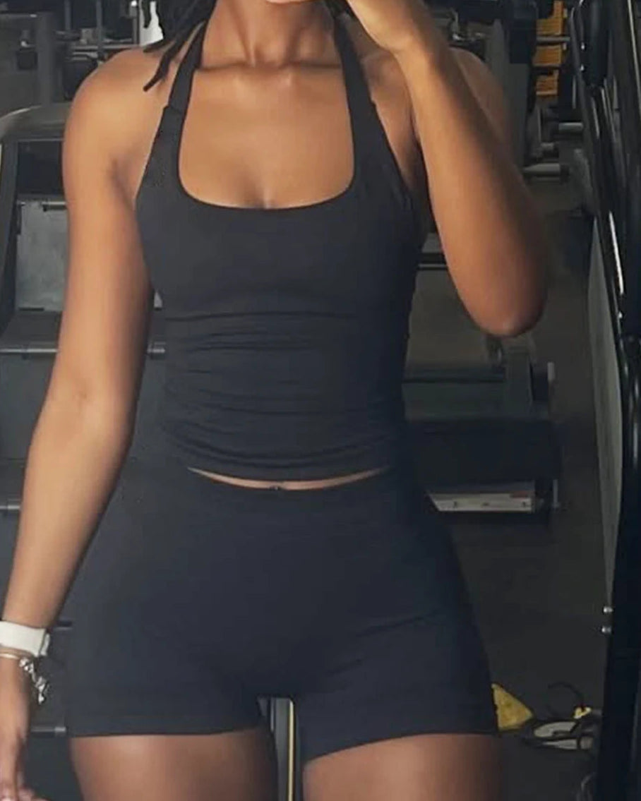 Strappy Backless Yoga Crop Top | Sculpt Fit Halter Tank